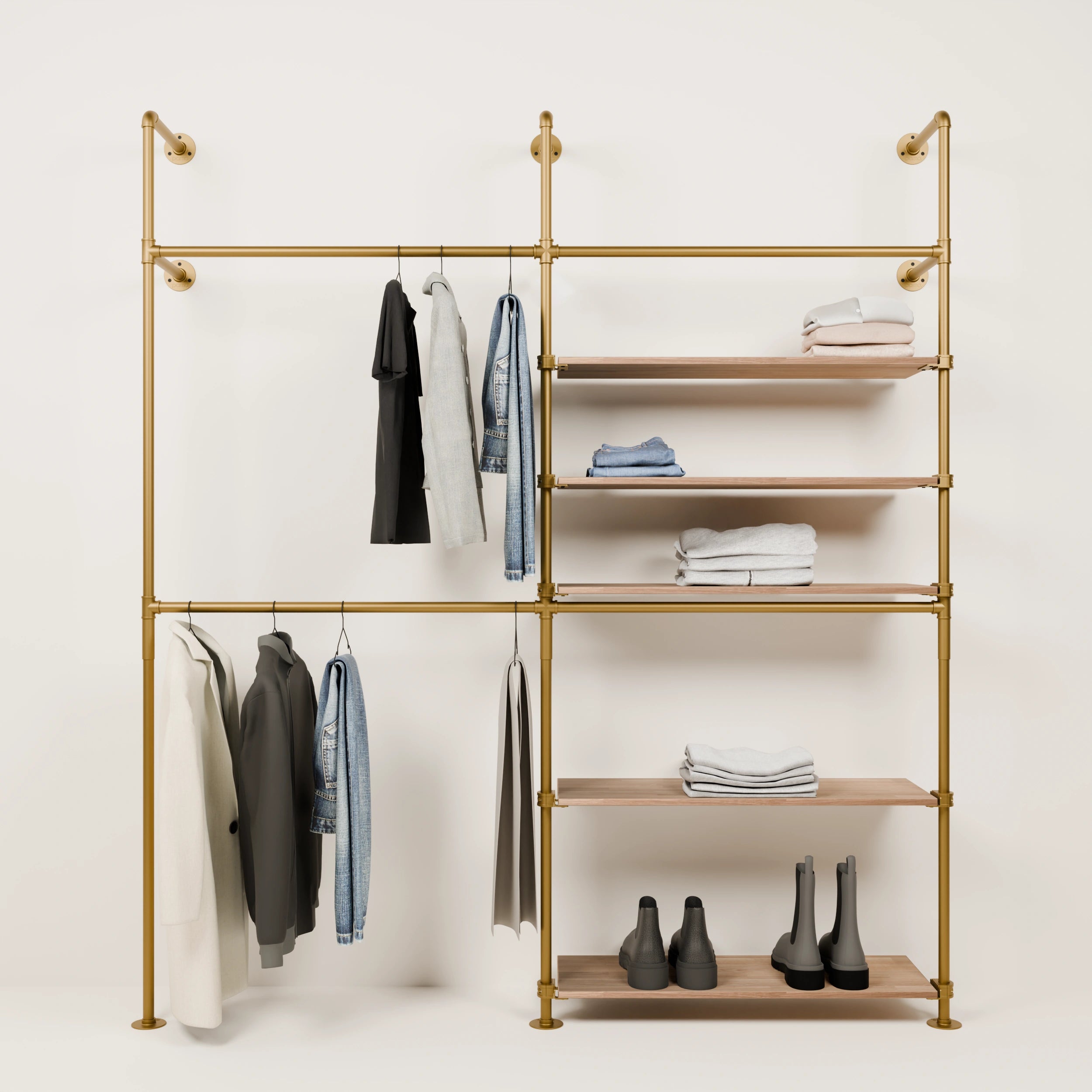 KIM DOUBLE 2 OAK –  5 shelves right | gold