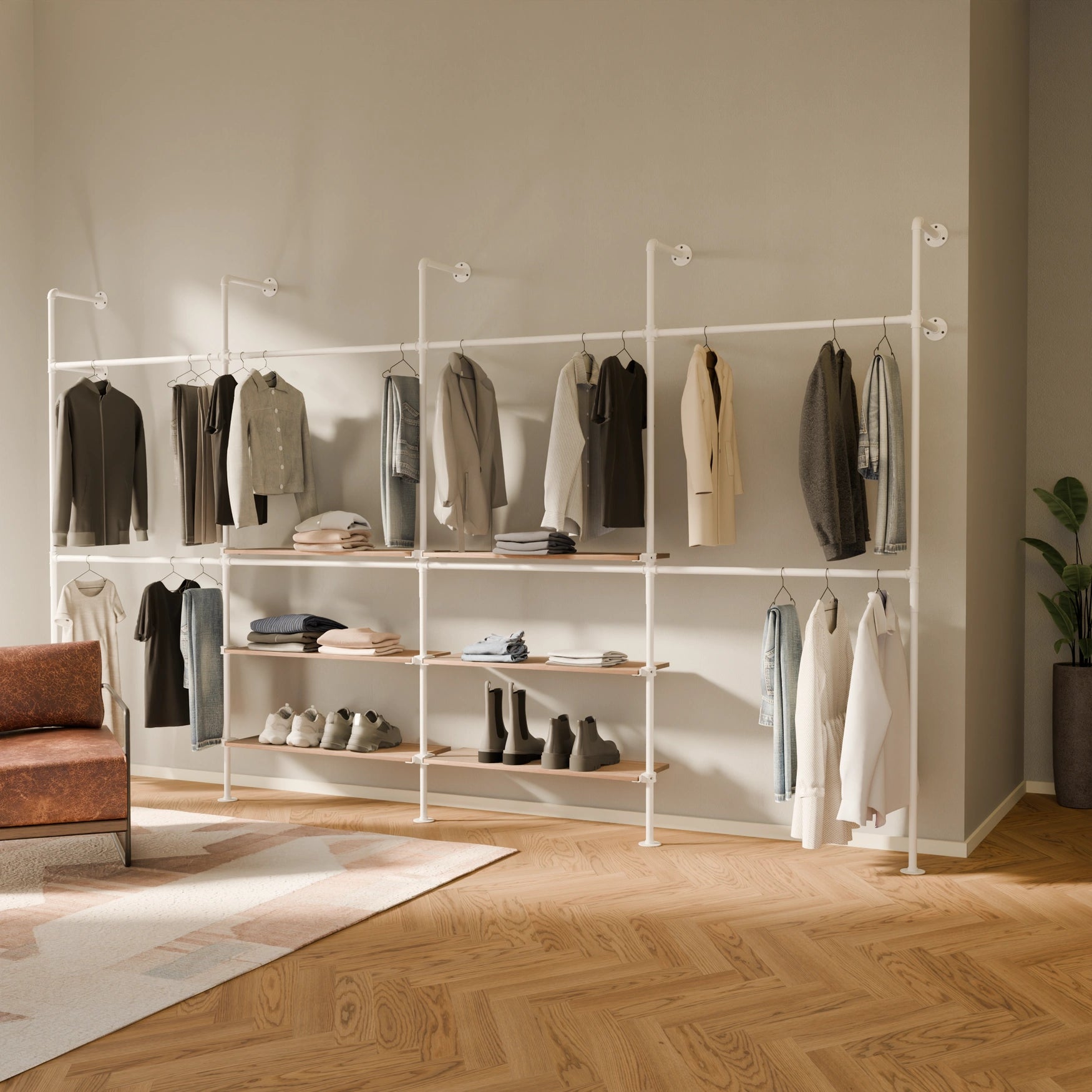 KIM DOUBLE 4 OAK – 6 hyllyä keskellä | valkoinen