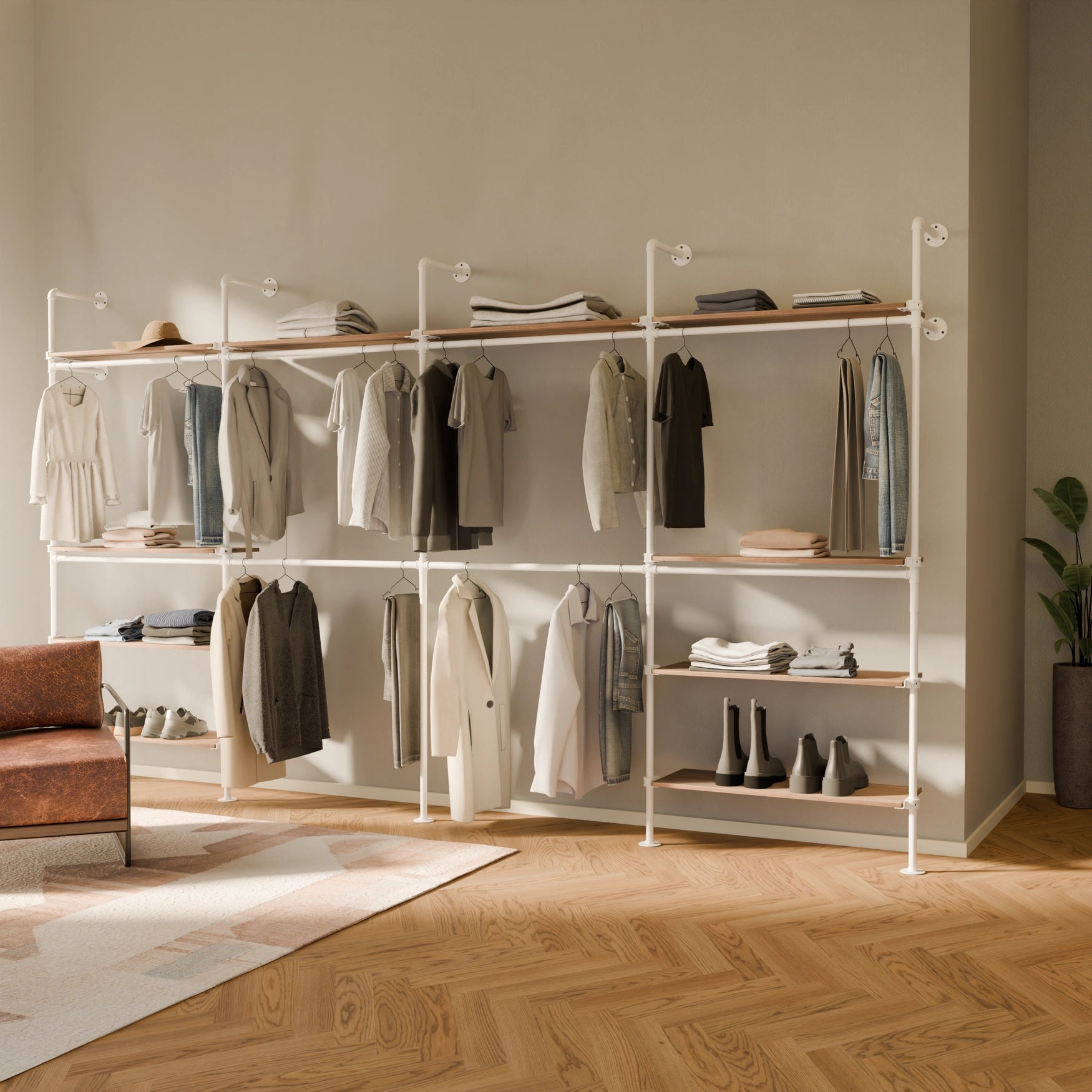 KIM DOUBLE 4 OAK – 10 top shelves | white